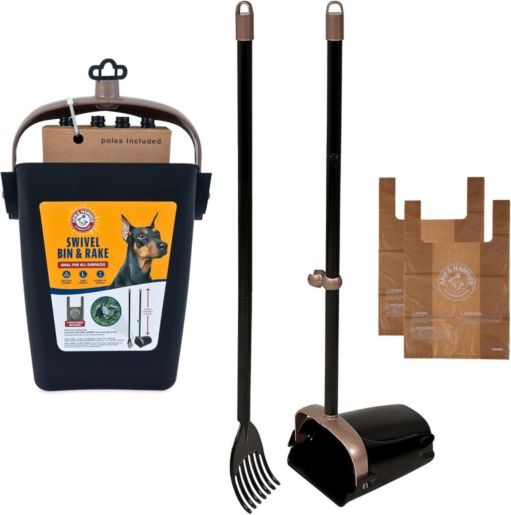 Arm  Hammer Pooper Scooper Swivel Bin  Rake Dog Poop Scooper, Black (2 Scented Waste Bags Included)