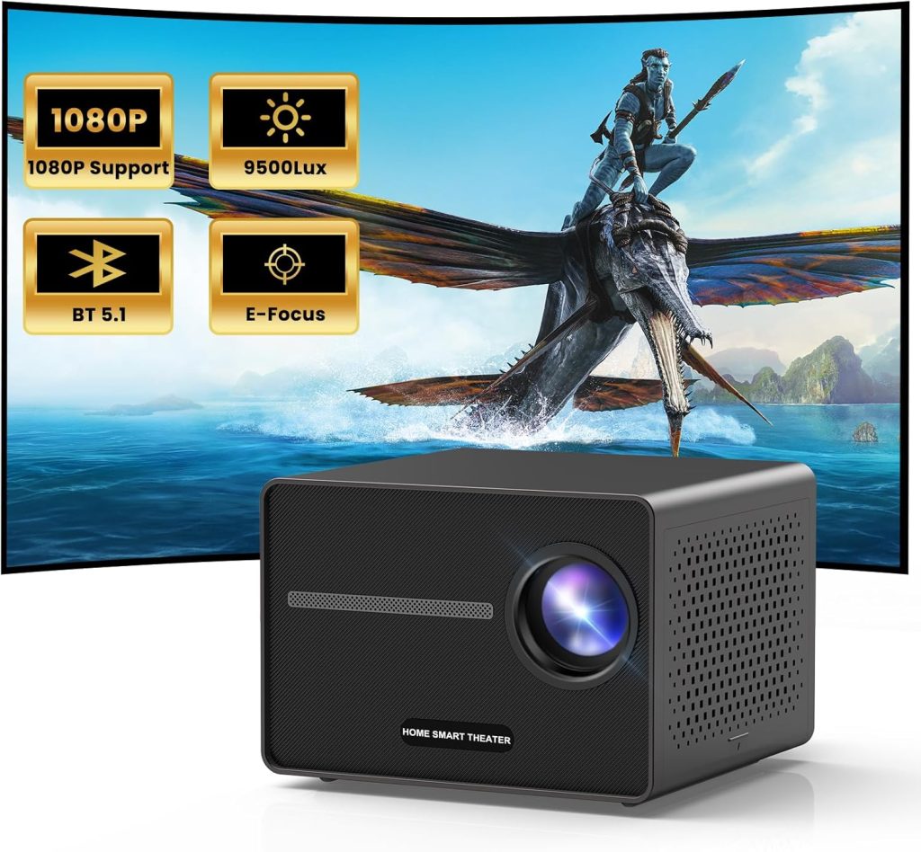 HAPPRUN Projector, [Electric Focus] Mini Projector, 1080P Support Portable Bluetooth Projector With Speaker, 200 Support Outdoor Movie Projector Compatible With Smartphone/HDMI/USB/AV/Fire Stick/PS5