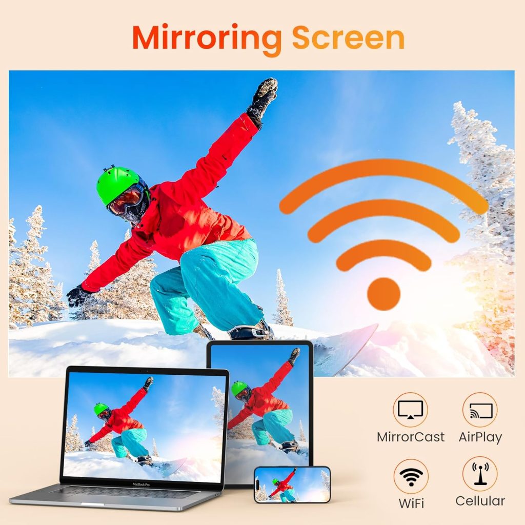 HAPPRUN Projector, Projector with WiFi and Bluetooth, [One Step Mirroring]Projector for Phones, 12000L Native 1080P Portable Projector with Screen, Outdoor Movie Projector for Smartphone/HDMI/TV Stick