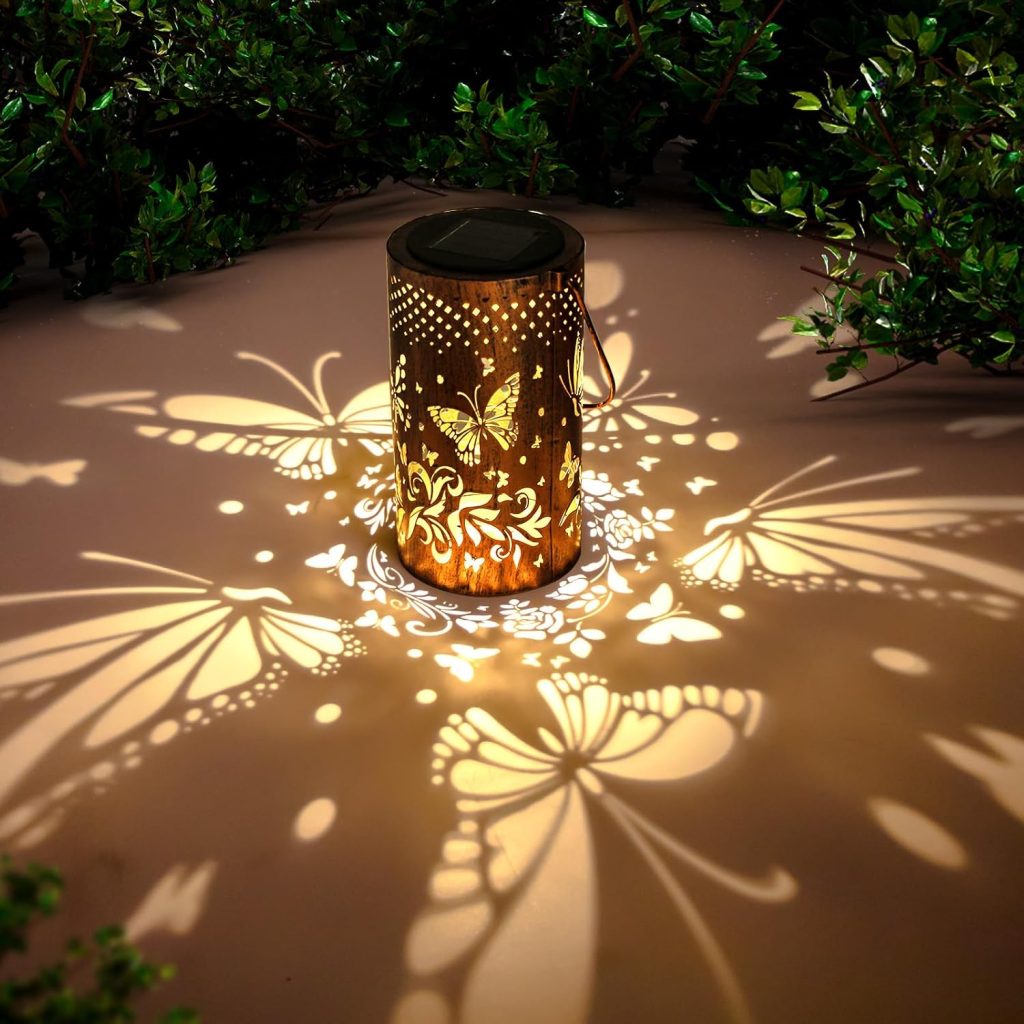 Solar Lanterns Outdoor Hanging Lantern Lights, Butterfly Hollowed-Out Metal Decor Lantern, Waterproof LED Decorative Garden Light - Delicate Garden Decoration for Patio, Yard, Pathway, Landscape