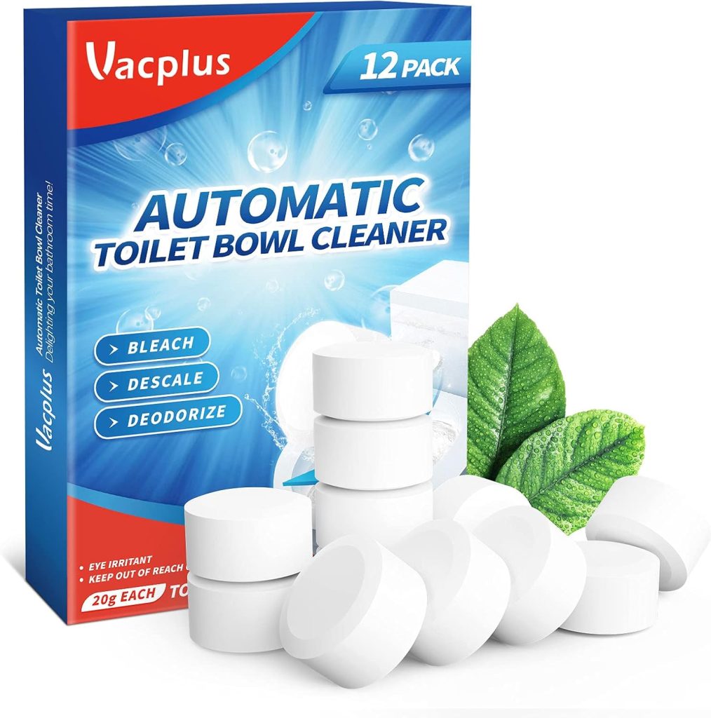 Vacplus Toilet Bowl Cleaner Tablets 12 PACK, Automatic Toilet Bowl Cleaners with Bleach for Deodorizing and Descaling, Bathroom Cleaner Against Tough Stains