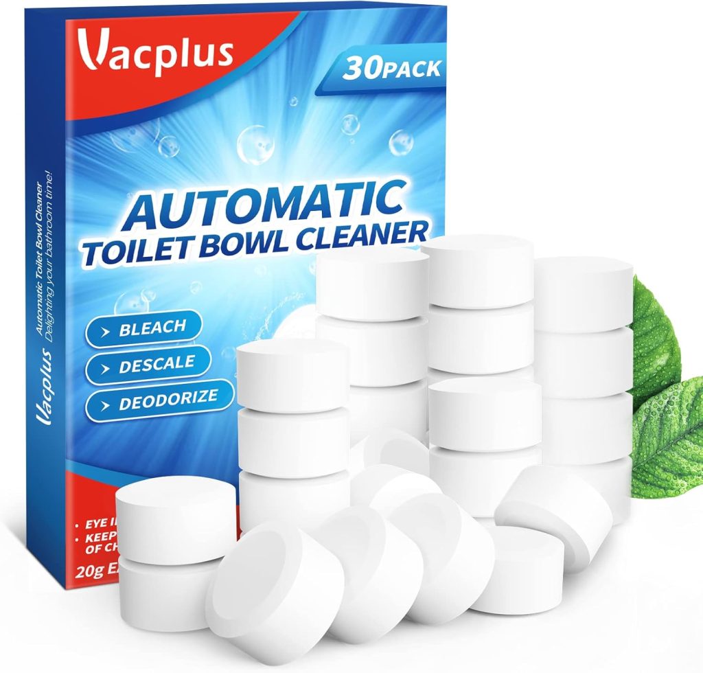 Vacplus Toilet Bowl Cleaner Tablets 12 PACK, Automatic Toilet Bowl Cleaners with Bleach for Deodorizing and Descaling, Bathroom Cleaner Against Tough Stains