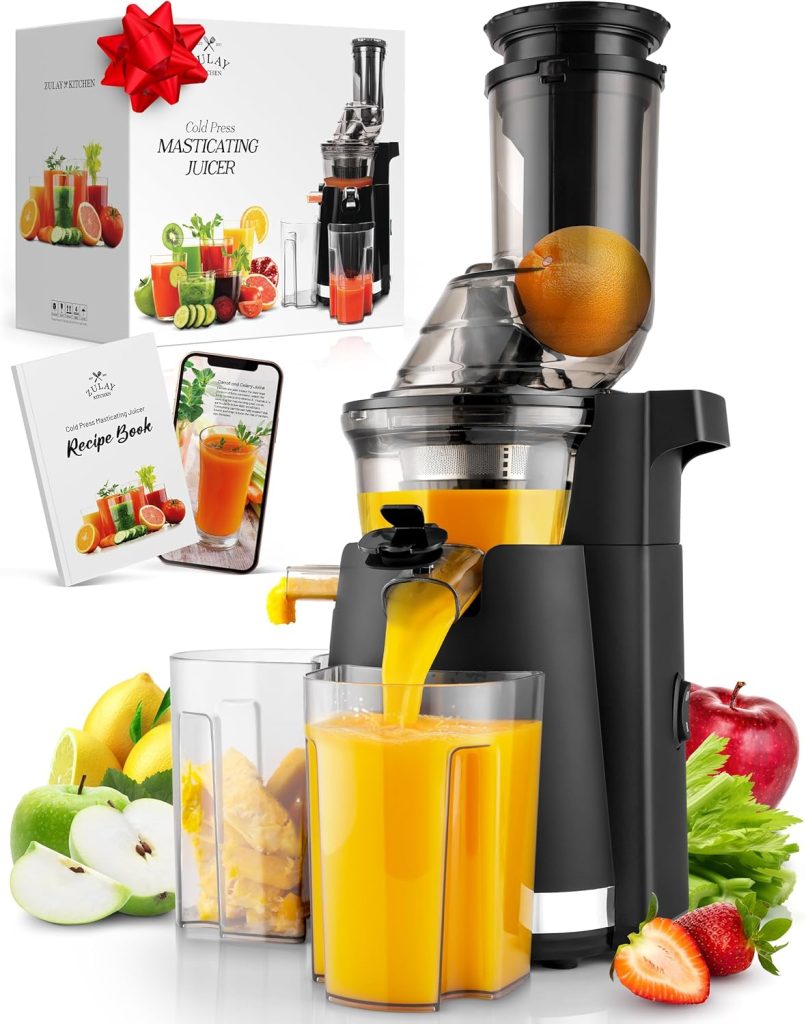 Zulay Fruit Press Machine - Masticating Juicer Machine with High Yield, Quiet Motor,  Reverse Function - Cold Press  Carrot Juicer with Wide Chute - Slow Juicer Machines for Fruits  Vegetables