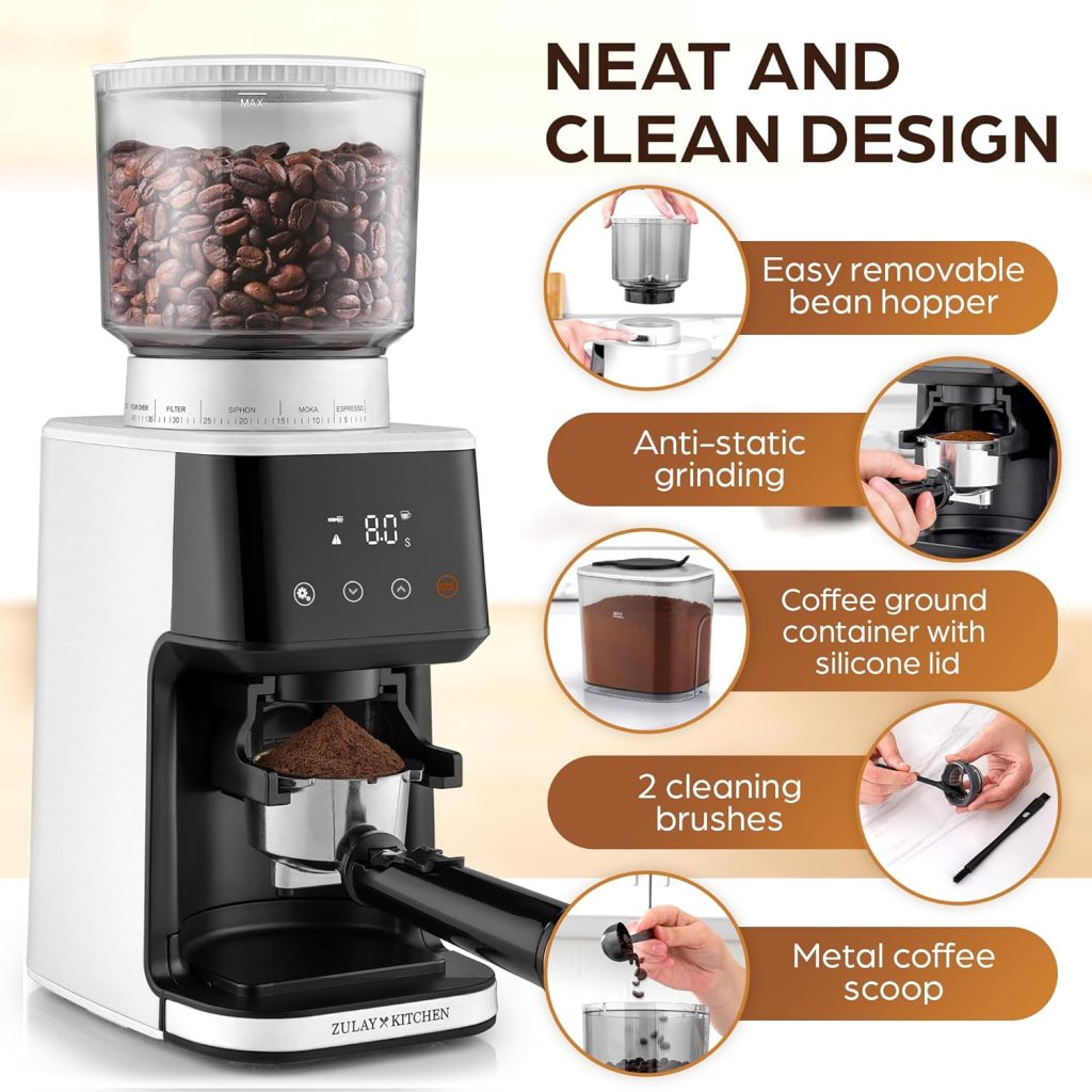 Zulay Kitchen Espresso Grinder - Burr Coffee Grinder Electric - Espresso Bean Grinder  Coffee Bean Grinder - Commercial Coffee Grinder Espresso - Burr Grinder Espresso Coffee Grinder - Black/Silver