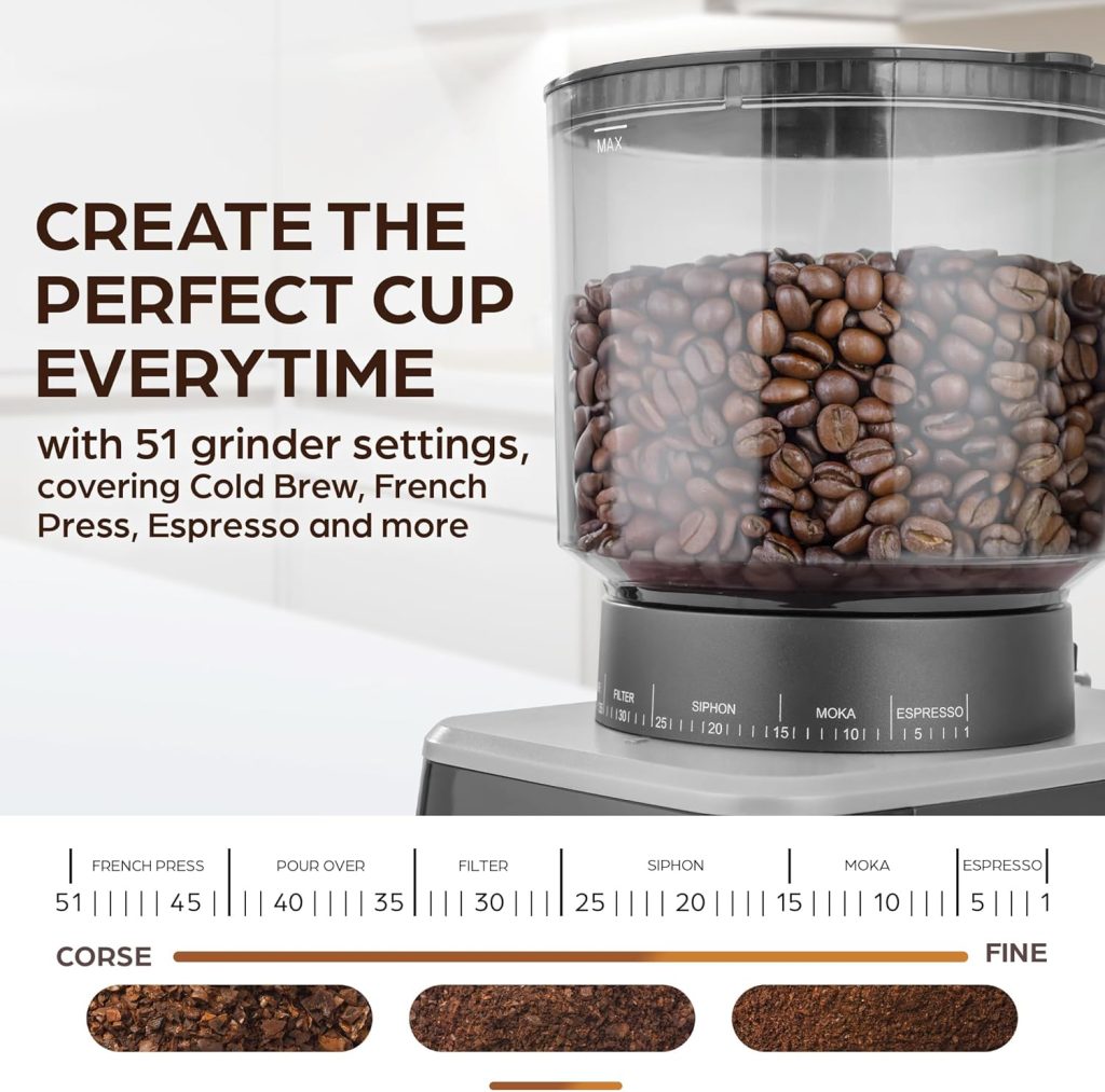 Zulay Kitchen Espresso Grinder - Burr Coffee Grinder Electric - Espresso Bean Grinder  Coffee Bean Grinder - Commercial Coffee Grinder Espresso - Burr Grinder Espresso Coffee Grinder - Black/Silver